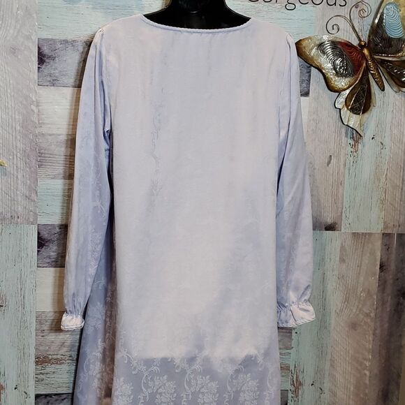 Adonna Sz M Lavender Embossed Floral Comfy Soft Long Sleeve Gown Pajamas 624 - Picture 7 of 9